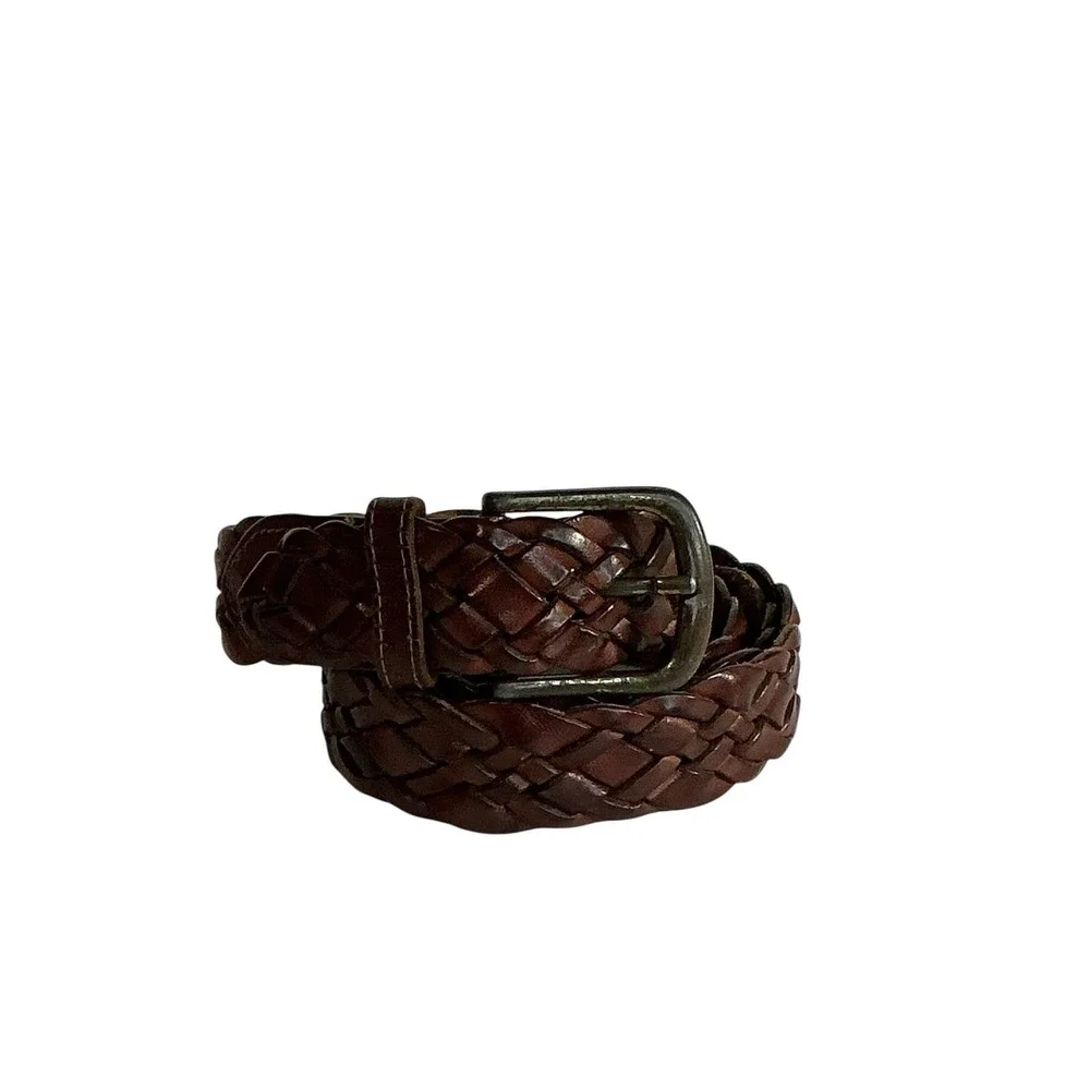 Vtg Abercrombie & Fitch Brown Braided Leather Belt Mens Size 38 Brass Buckle